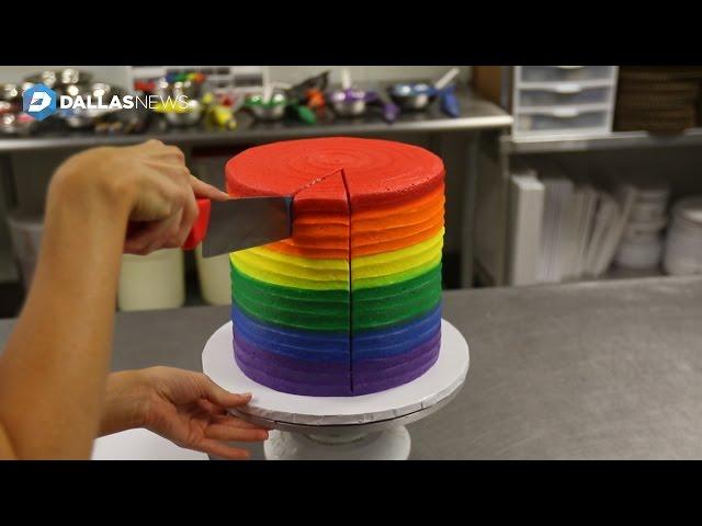 Watch Society Bakery of Dallas create a 6-layer Rainbow Cake