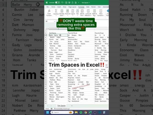 Removing Extra Spaces in Excel ‼️#shorts #excel #computer #exceltips