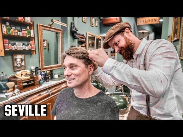  Haircut & Ear Hair Singeing With The Brazilian Barber of Seville | La Navaja Barbershop