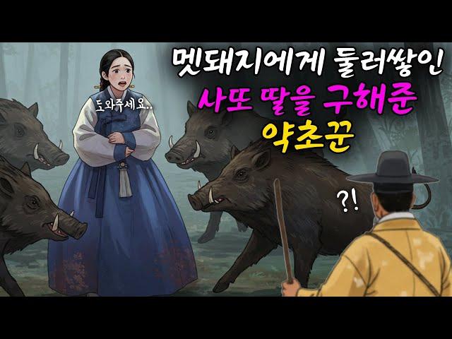 멧돼지에게 둘러쌓인 사또의 딸을 구해준 약초꾼의 이야기