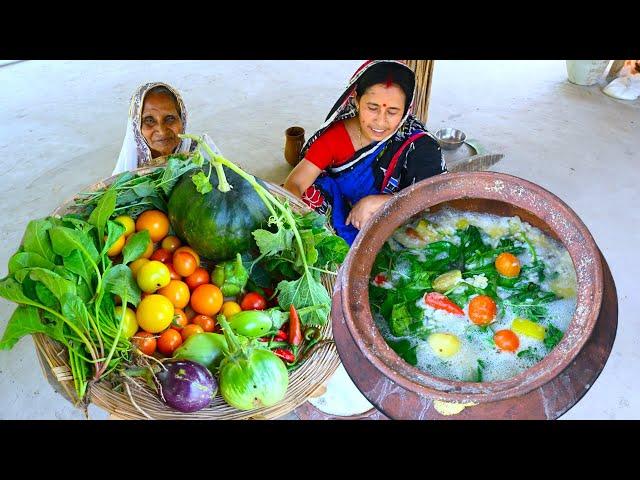 মাটির হাঁড়িতে চালে ডালে বাগানের তাজা সবজিতে একসঙ্গে সকালের দারুন খাবার | Summer season village food