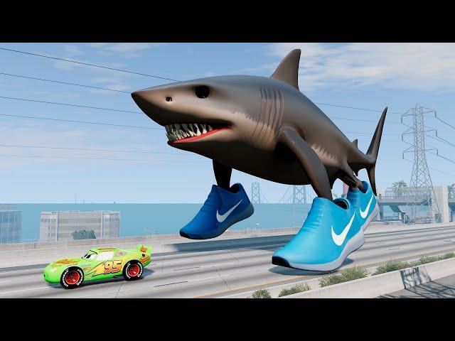 Epic escape from Lightning McQueen Spider Eater, Tralalero Tralala,  Mack Robot Eater |BeamNG.Drive