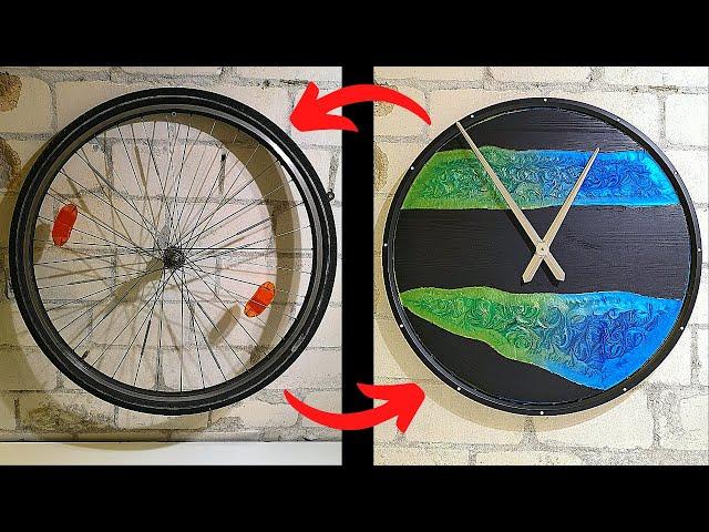 Bicycle tire wood clock with epoxy resin - Holz Wanduhr aus fahrradfelge und Epoxidharz