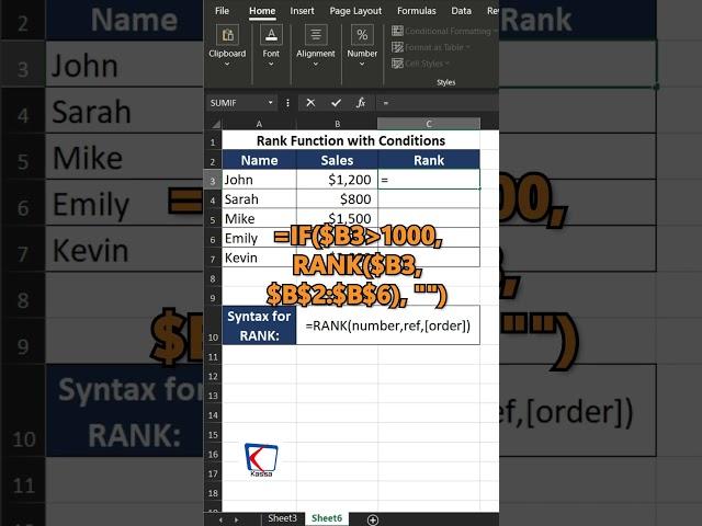 Rank Formula in Excel with Condition!