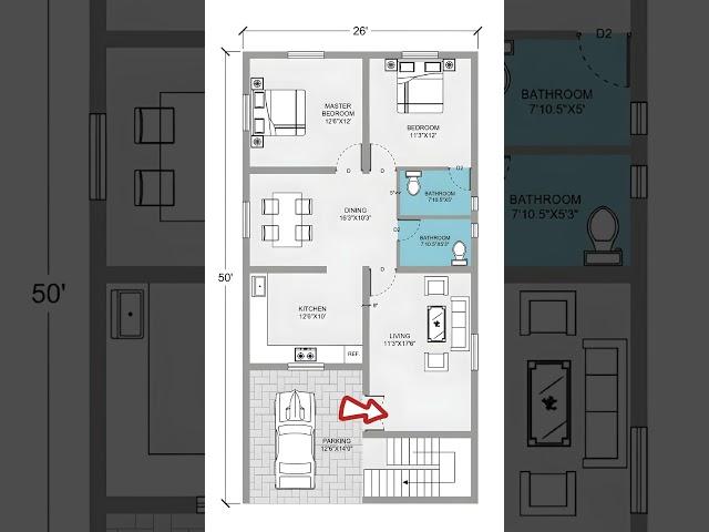 26x50 house plan | 25x50 home plan #homeplan #houseplans #housedesign #homedesign #shorts #floorplan