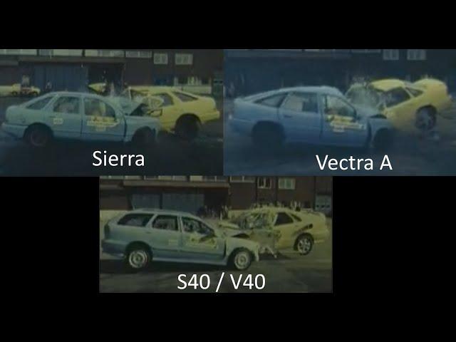 Ford Sierra / Opel Vectra A / Volvo S40 Car-Into-Car Crash Tests (60-70 Km/h ??)