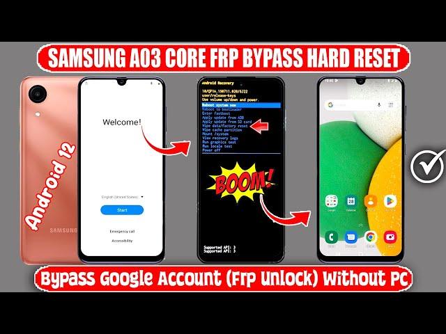 Without PC 2024  Samsung Galaxy A03 Core Hard Reset - FRP Unlock/Google Account Bypass Android 12 