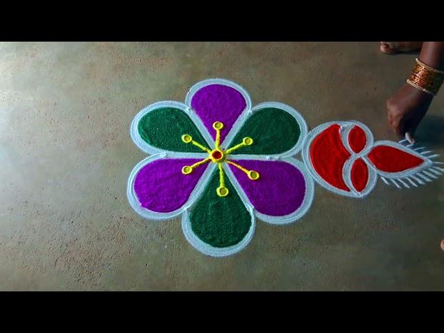 Aadi 18  flower villakku kolam3*2 aadipooram special rangoli muggulu kolamaadivelli Pooja kolam