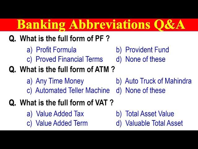 Banking Abbreviations Questions and Answers