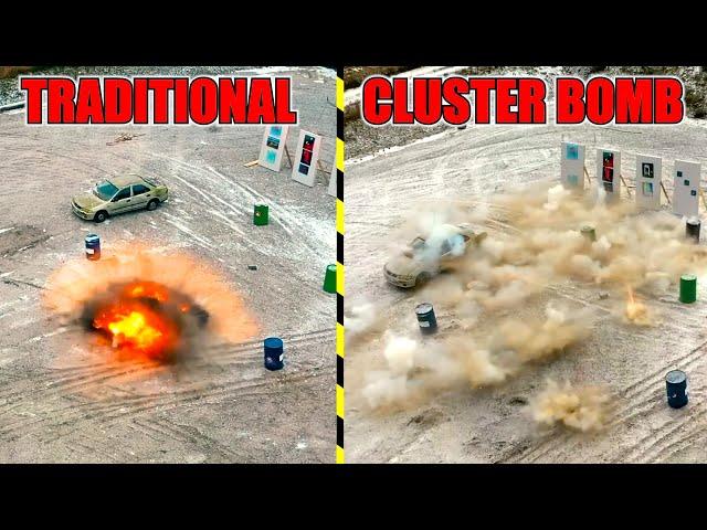 Cluster Bomb Vs. Car and Steel Barrels