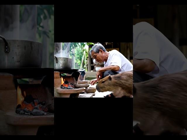 Ông lão và Capybara - Capy đánh răng bằng cọ... rửa bát