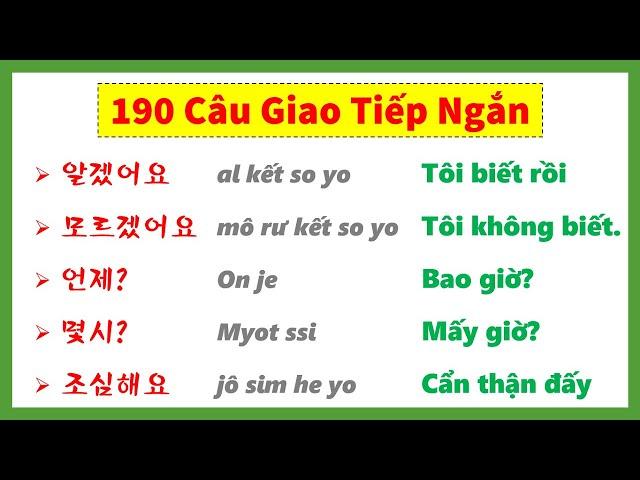 Học 1 Lèo 190 Câu Tiếng Hàn Thông Dụng, Dễ Nhớ | 실전 한국어 190문장