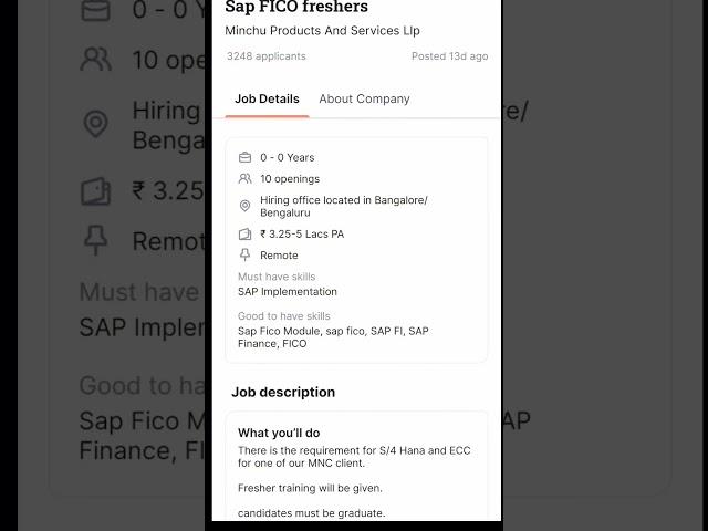SAP FICO FRESHERS JOB#sapfico #sapficocourse #sapficotutorialforbegginers #sapficotutorial #sap #job