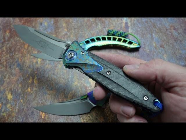 Rike Knives Lamella, Alien 4 and Microtech Socom Bravo anodized by Jeff Perkins of JD Cutlery