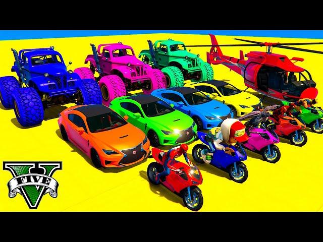 GTA 5 Incredible Race! Epic Stunt Map Challenge With Super Cars, Motorcycle With Superheroes