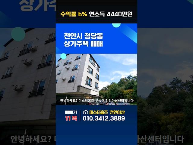 수익률 6% 연소득 4440만원. 건물 앞 공원, 숲 뷰. 천안 청당동 상가주택 매매.