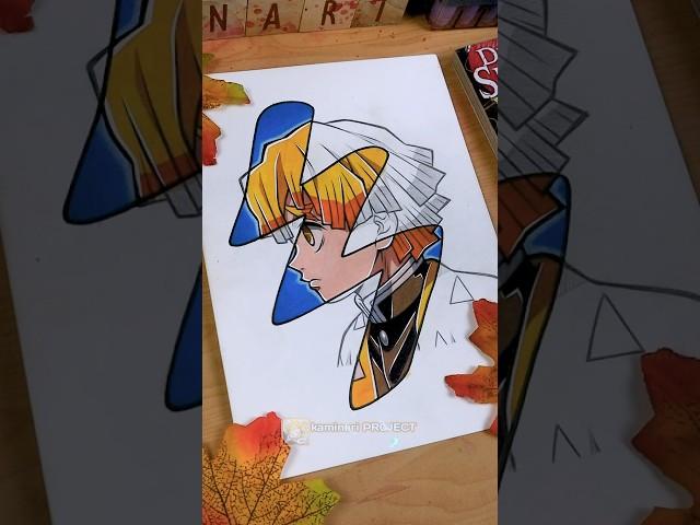 Drawing Zenitsu  DEMON SLAYER || Stained Art  #shorts #drawing #demonslayer