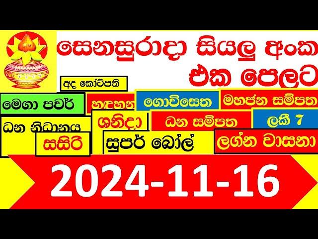 NLB DLB  All Lottery Result අද ලොතරැයි ප්‍රතිඵල දිනුම් අංක 2024.11.16 Results Today show Sri Lanka