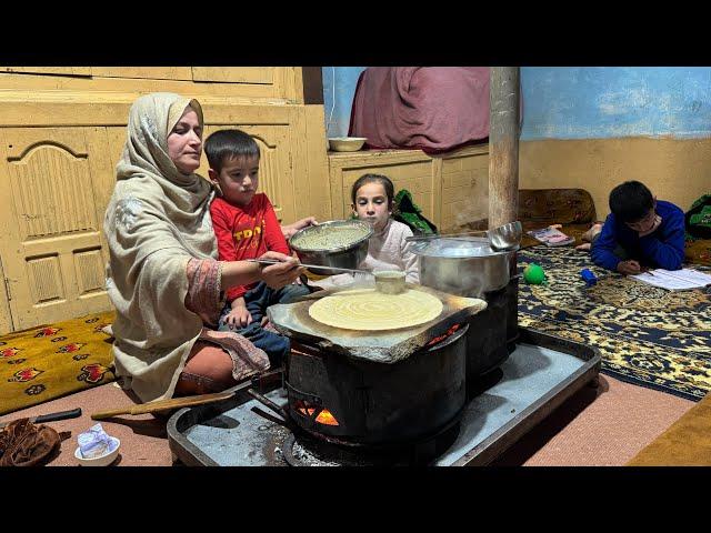 Cooking Gilgit Baltistan’s Traditional Breakfast Recipe On Slim Stone Rock | Mountain Life In Winter