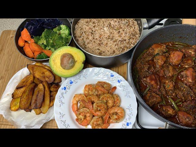 LET’S COOK WITH ME || STEW CHICKEN || RICE || PLANTAINS || VEG |GARLIC SHRIMP || TERRI-ANN’S KITCHEN