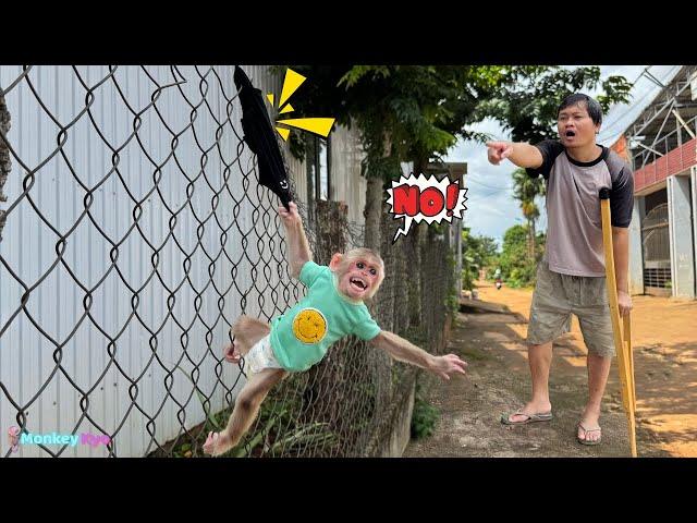 Monkey Kyo has big trouble with her pants while out on the street!