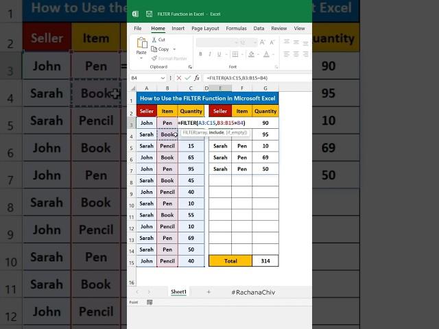 How to Use FILTER Function in Excel #excel #short #advanceexcel