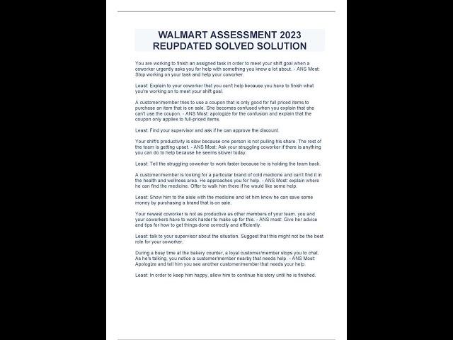 WALMART ASSESSMENT 2023 REUPDATED SOLVED SOLUTION FURTHER EXPLAINED MATERIAL GUIDE