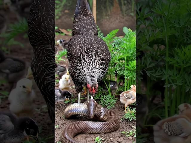 Brave Mother Hen Protects Her Chicks from a King Cobra p4