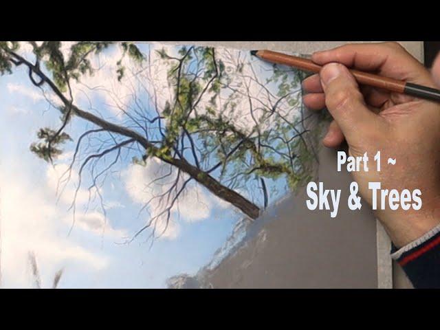 Pastel Painting Tutorial ...Landscape Painting with Pastels, Easy Way.  Sky and Trees ~ Part 1