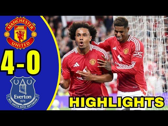 Manchester United vs Everton (4-0) Highlights & Goals, Rashford And Joshua Zirkzee Scores.