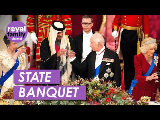 WATCH: Royal Family Hosts Sumptuous State Banquet for Emir of Qatar