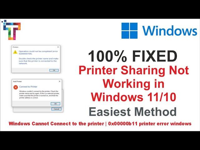 How To Fix Printer Sharing Not Working Windows | error 0x00000709 Solved