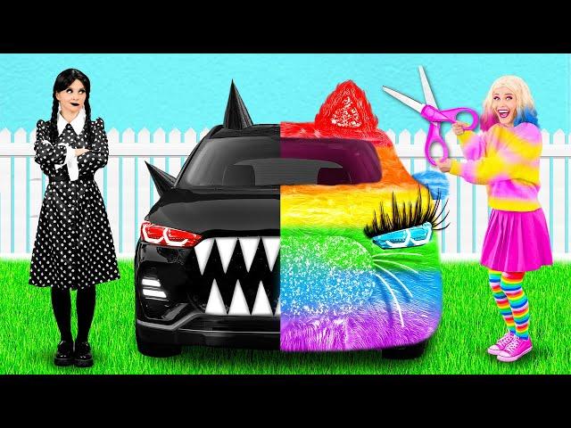 Rainbow Car vs Black Car Challenge by Fun Fun Challenge