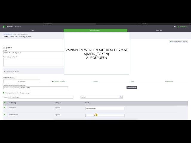 Lexmark Markvision Enterprise 3.4.X - Verwenden von Variablen in Konfigurationen