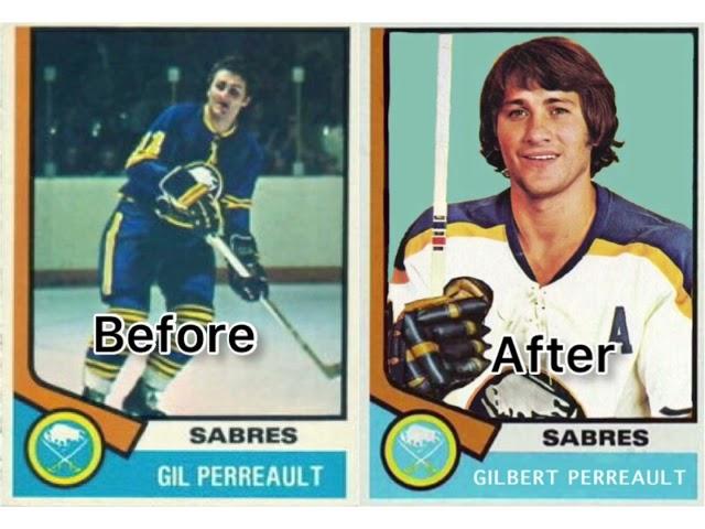 Buffalo Sabres 1970s Gilbert Perreault and Rene Robert Cards before and after