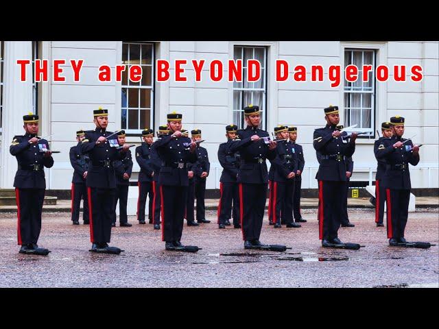 THEIR DEADLY BLADES COME OUT DURING CHANGING OF THE GUARD PREPARATION 