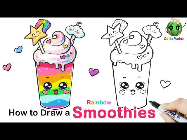 儿童简笔画可爱彩虹沙冰How to Draw A Rainbow Smoothies| Cute Drink Art|Easy Drawings for kids【西瓜宝宝学画画学英语】简笔画教程