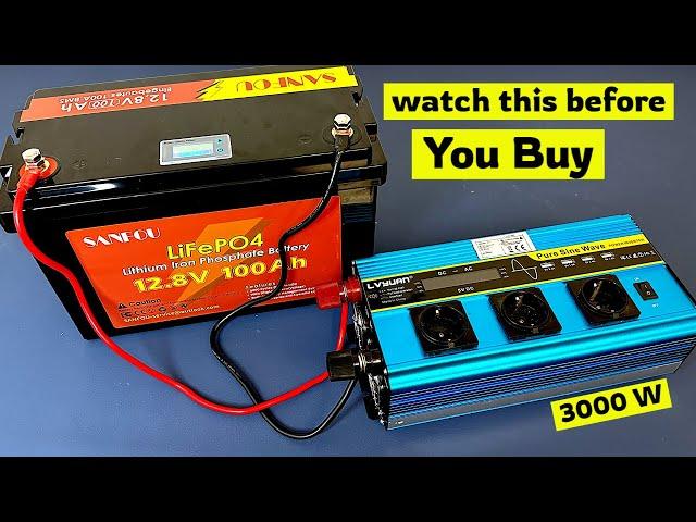 12v inverter 3000w test with maximum continuous discharging current SANFOU 12.8V 100Ah Battery