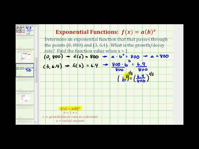 Ex:  Find an Exponential Decay Function Given Two Points - Initial Value Given