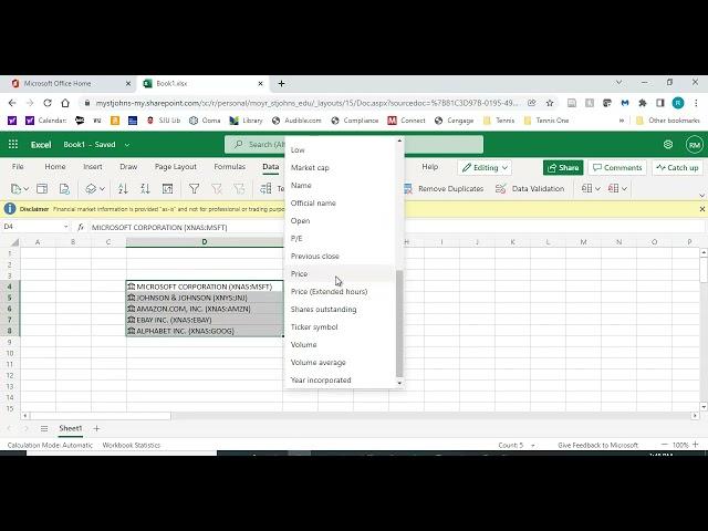 Create a Stock Portfolio in Excel 365