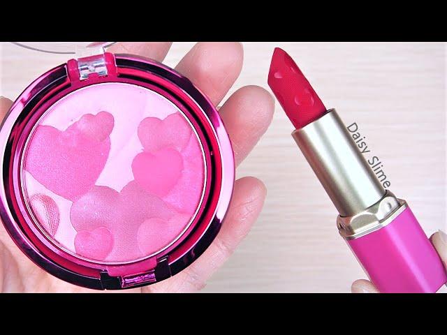 #ASMR Coloring with makeup! Mixing Heart makeup into clear slime #satisfying #lipstickslime #슬라임