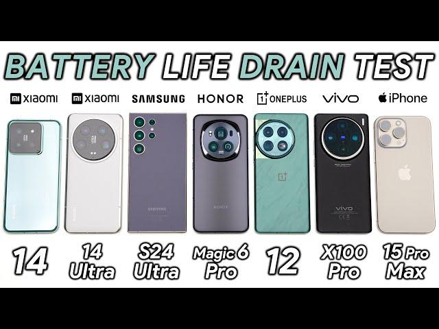 Xiaomi 14 vs 14 Ultra vs Samsung S24 Ultra / HONOR / OnePlus / Vivo / iPhone Battery Life DRAIN Test