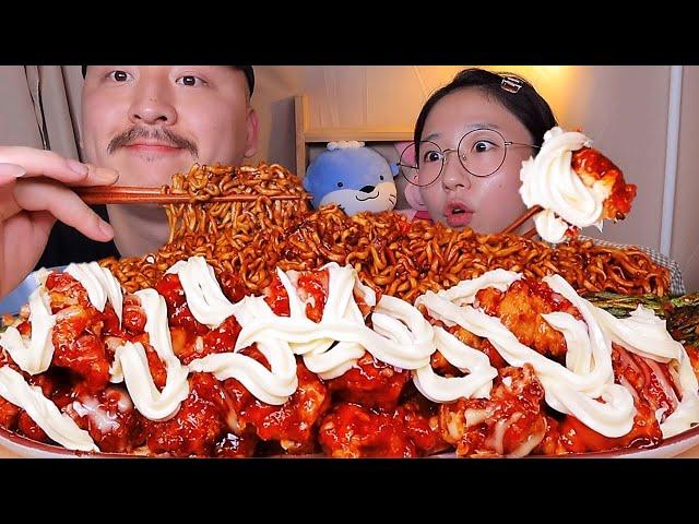 SUB) Supreme seasoned chicken with mayonnaise  Chapagetti Eating Show. Mukbang