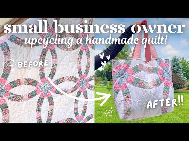 THRIFT FLIP!!️️🪡 Upcycling a handmade quilt into six tote bags, two makeup bags, and wallets!