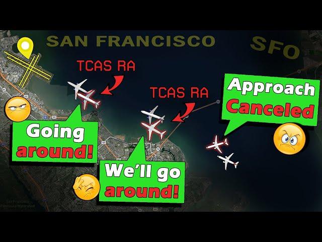 Numerous Consecutive TCAS RA & Go Arounds at San Francisco!