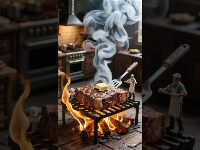 “MOUNTAIN-SIZED STEAK?! Mini Chefs Lift the Meat with a Giant Fork!” #minichef #tinychefs  #aivideo