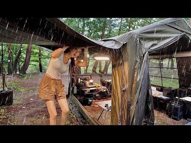 Solo camping in the rain - wet body overnight, typhoon, strong rain, cozy tent, ASMR