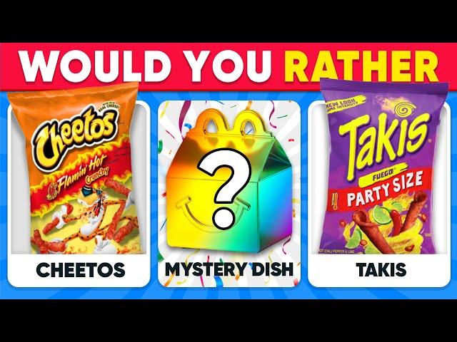 Would You Rather...? Snacks & Junk Food  MYSTERY Dish Edition | Daily Quiz