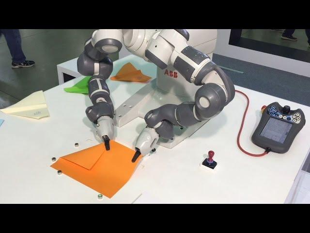 Dual-Arm Collaborative YuMi Robot makes paper aeroplanes - ABB Robotics
