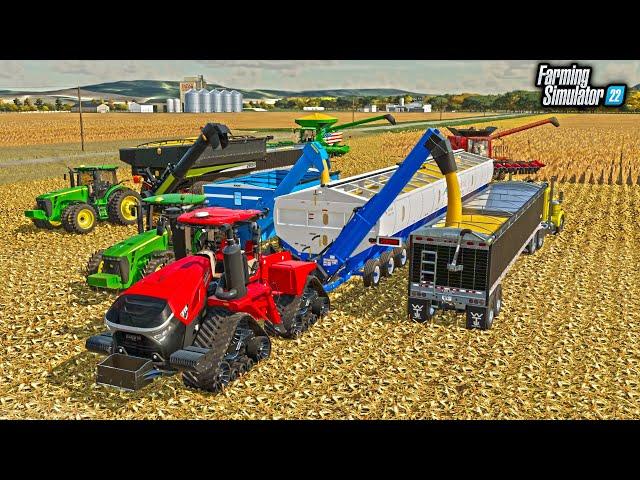 CORN HARVEST WITH WORLDS BIGGEST GRAIN CART! (MOTHER BIN 6,000 BU CAPACITY!) | FS22